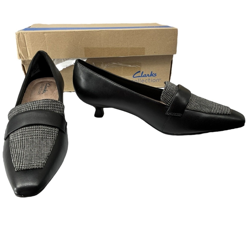 Clarks Scarlyt‎ Mabel Black Interest Leather Pointed Toe Kitten Heel Pumps 8.5W